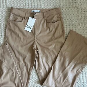 Zara Beige Faux Leather Trousers